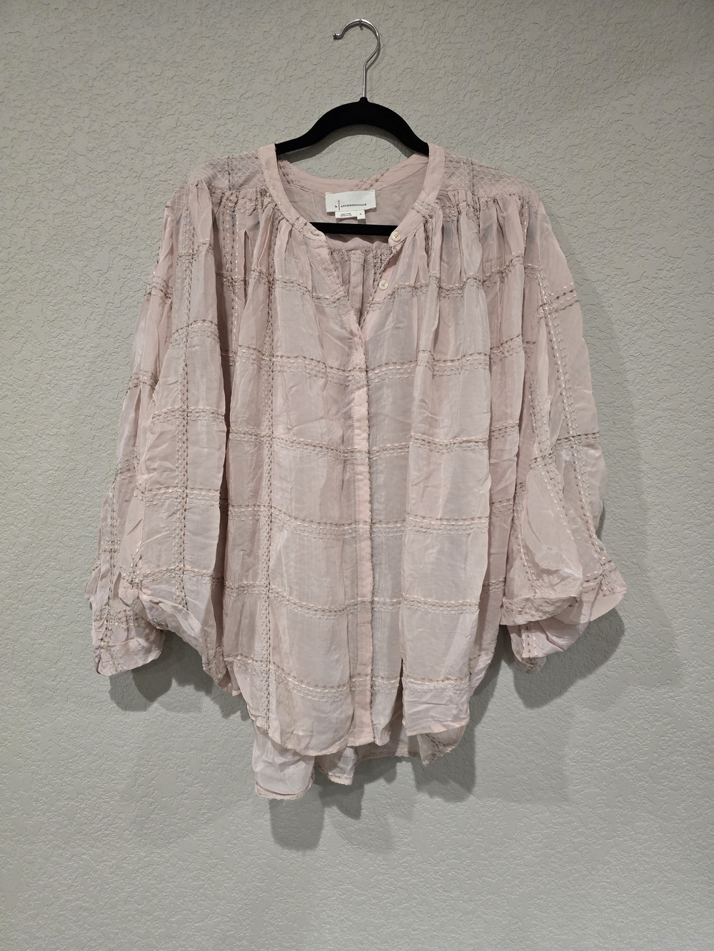 Anthropoligie Light Pink Boho Peasant Blouse - Soft Lightweight Top Size XL